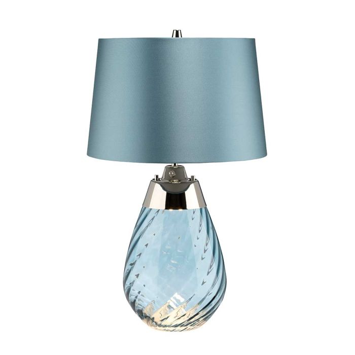 elstead lighting Lena 2 Light Small Blue Table Lamp - Blue-tinted Glass / Duck Egg Blue Shade