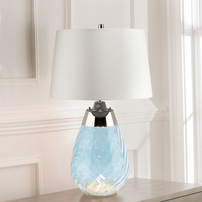 Elstead Lighting Lena 2 Light Small Blue Table Lamp With Off-white Shade - Blue-tinted Glass / Off-White Shade