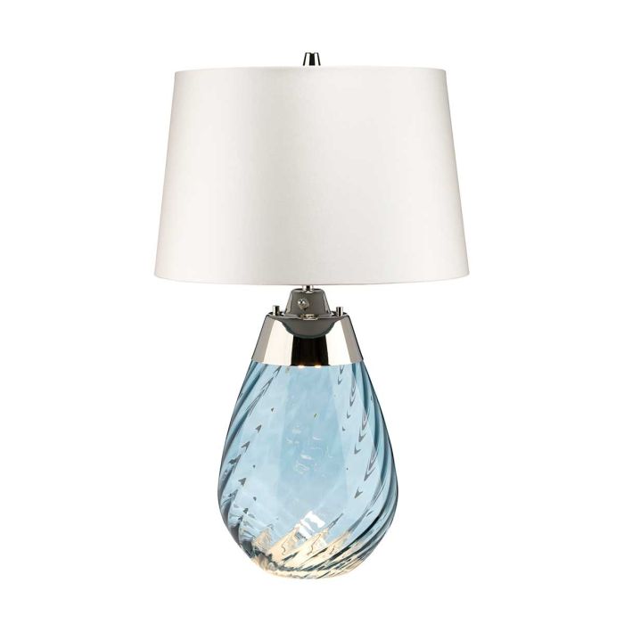 elstead lighting Lena 2 Light Small Blue Table Lamp with Off-white Shade - Blue-tinted Glass / Off-White Shade