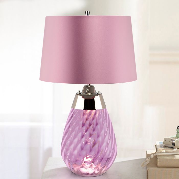 Elstead Lighting Lena 2 Light Small Plum Table Lamp - Plum-tinted Glass / Heather Shade