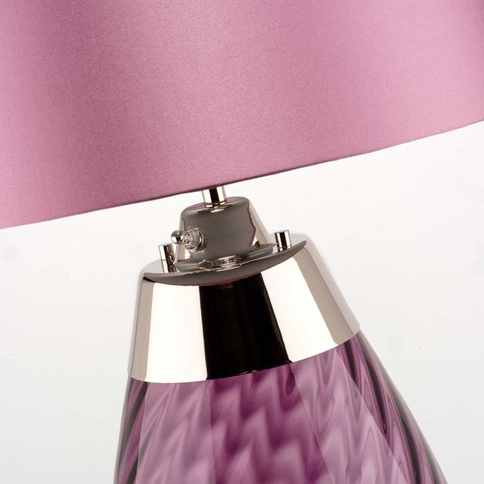 Elstead Lighting Lena 2 Light Small Plum Table Lamp - Plum-tinted Glass / Heather Shade