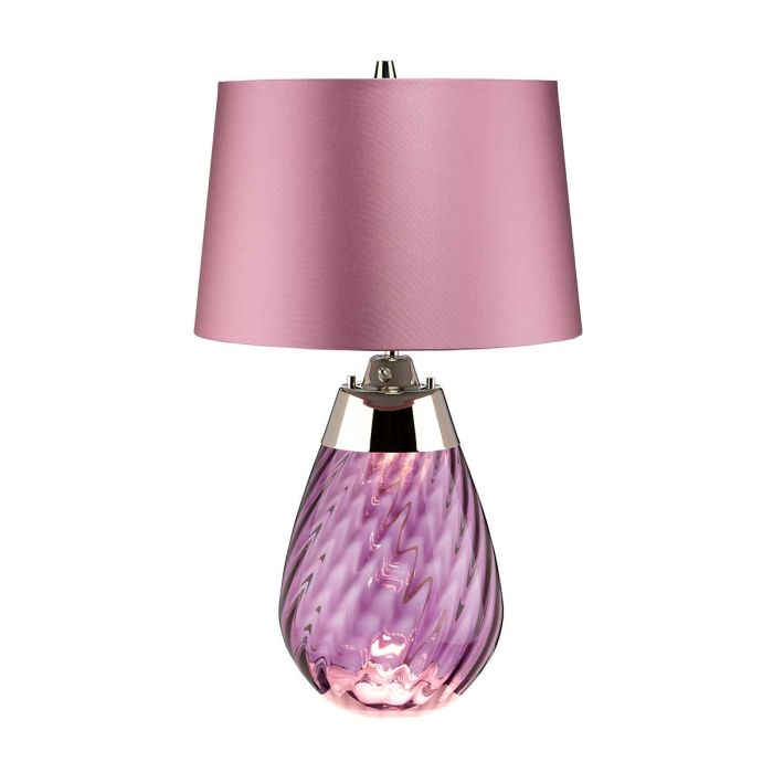 elstead lighting Lena 2 Light Small Plum Table Lamp - Plum-tinted Glass / Heather Shade