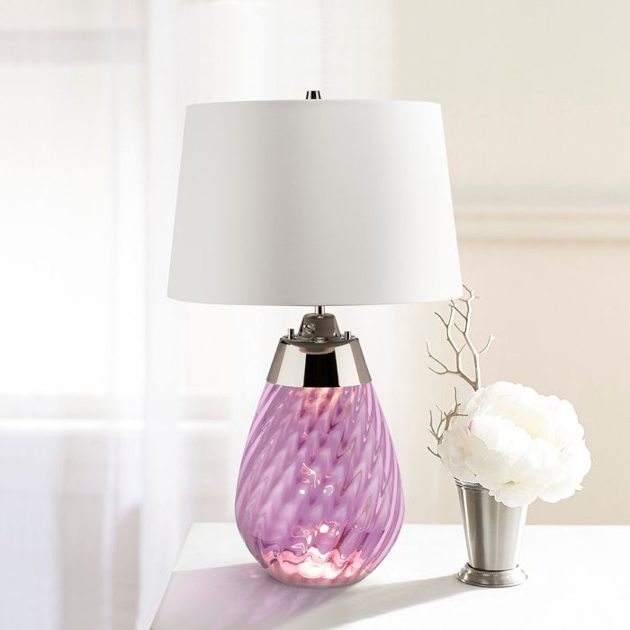 Elstead Lighting Lena 2 Light Small Plum Table Lamp With Off-white Shade - Plum-tinted Glass / Off-White Shade