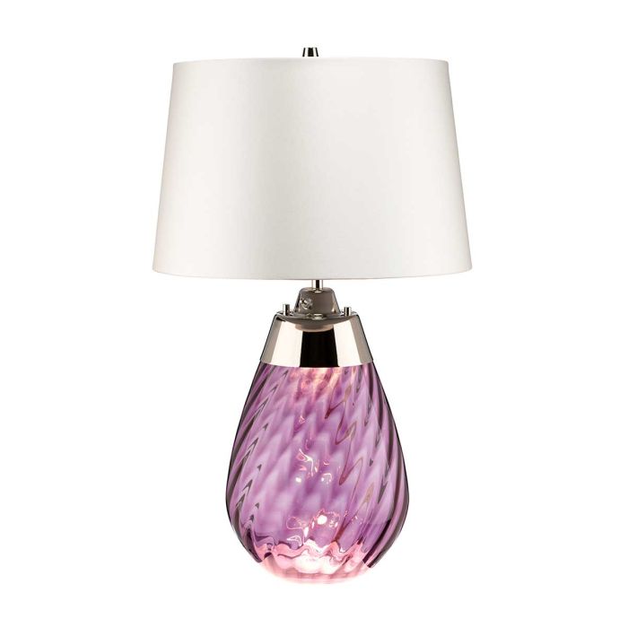 elstead lighting Lena 2 Light Small Plum Table Lamp with Off-white Shade - Plum-tinted Glass / Off-White Shade