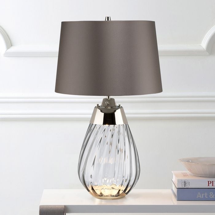 Elstead Lighting Lena 2 Light Small Smoke Table Lamp - Smoke-tinted Glass / Slate Shade