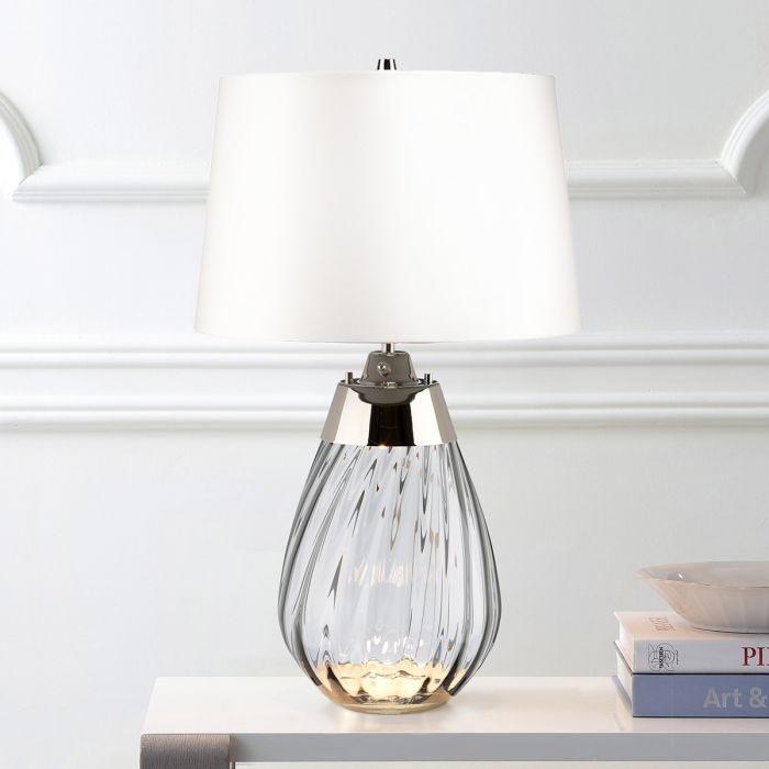 Elstead Lighting Lena 2 Light Small Smoke Table Lamp With Off-white Shade - Smoke-tinted Glass / Off-White Shade