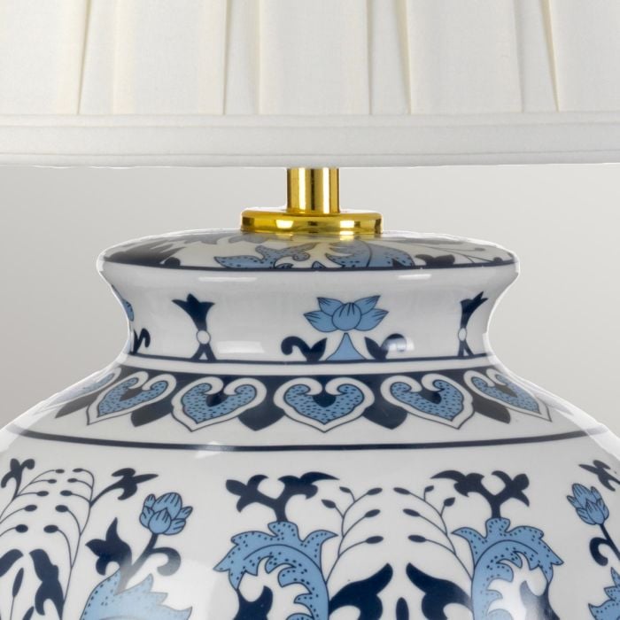 Elstead Lighting Linyi 1 Light Table Lamp With Tall Empire Shade - Blue And White With Ivory Shade