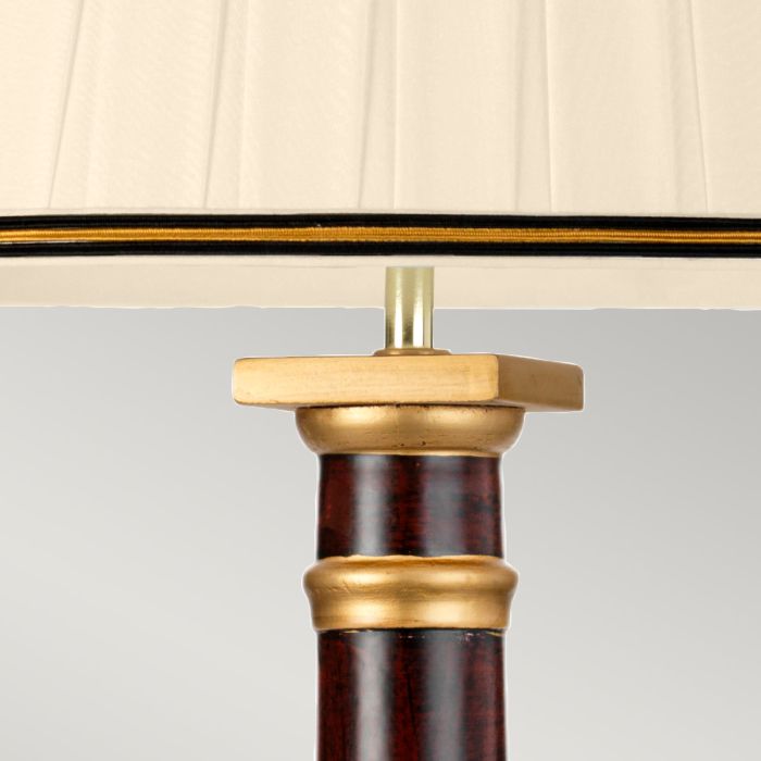 Elstead Lighting Louviers 1 Light Table Lamp With Tall Empire Shade - Oxblood And Gold With Ivory With Black And Gold Trim Shade