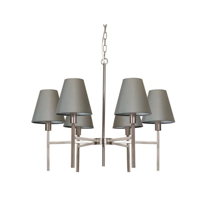 elstead lighting Lucerne 6 Light Chandelier - Brushed Nickel Grey Shades