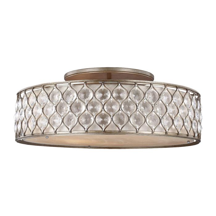 elstead lighting Lucia 6 Light Flush Light - Burnished Silver with LINEN FABRIC Shade