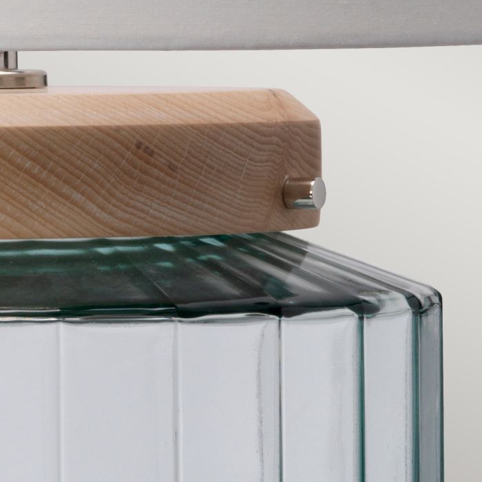 Elstead Lighting Luga Table Lamp - Natural - Metalwork Polished Nickel - Glassware Clear/Natural - Wood Light