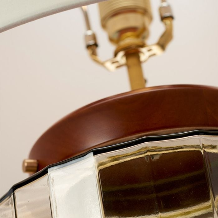 Elstead Lighting Luga Table Lamp - Smoke - Metalwork Aged Brass - Glassware Smoke - Wood Dark Stained