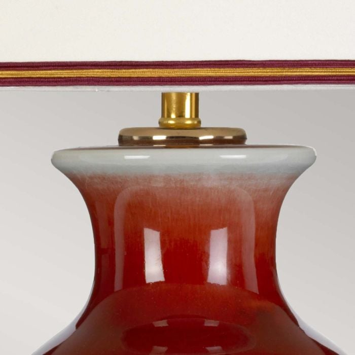 Elstead Lighting Majin 1 Light Table Lamp With Tall Empire Shade - Oxblood With Cream With Burgundy And Gold Trim Shade