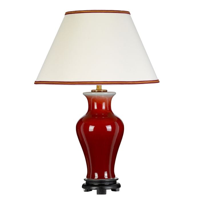elstead lighting Majin 1 Light Table Lamp with Tall Empire Shade - Oxblood with Cream with Burgundy and Gold Trim Shade