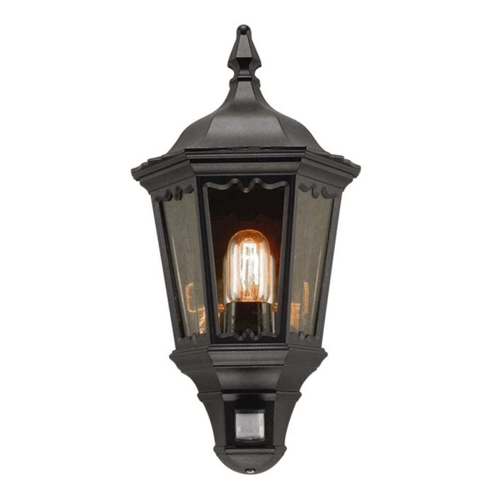 elstead lighting Medstead 1 Light Half Lantern with PIR - Black