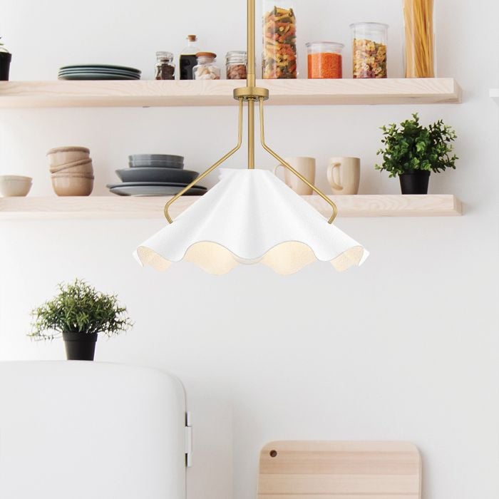 Elstead Lighting Mejia 1 Lt Pendant - Aged Brass Textured White Steel Shade