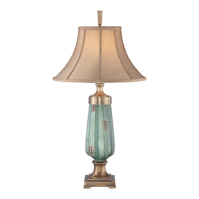 elstead lighting Monteverde 1 Light Table Lamp - Green/Aged Brass