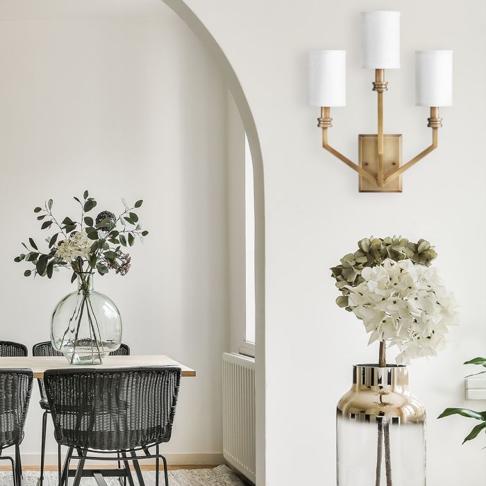 Elstead Lighting Moore 3 Lt Large Wall Light - Heritage Brass With Ivory Linen Shade