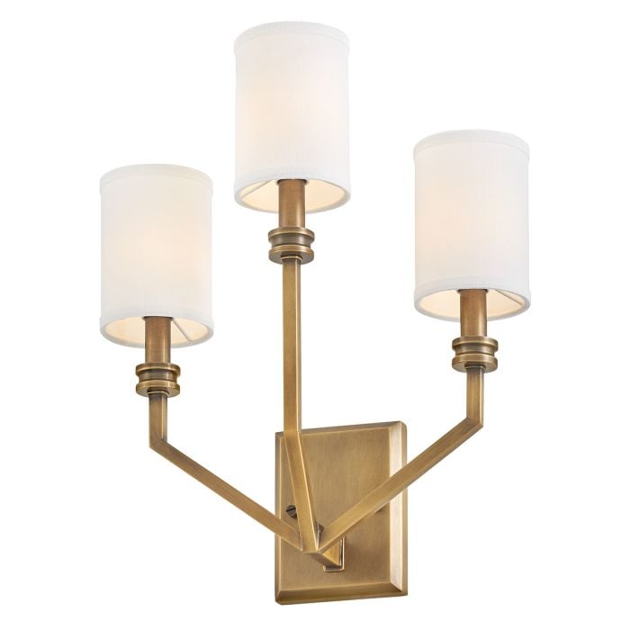 Elstead Lighting Moore 3 Lt Large Wall Light - Heritage Brass With Ivory Linen Shade
