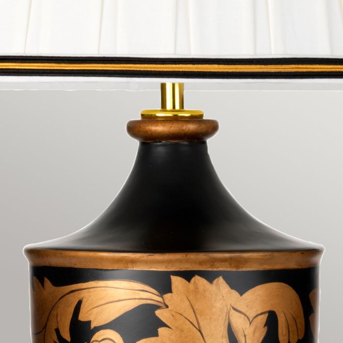 Elstead Lighting Narbonne 1 Light Table Lamp - With Tall Empire Shade - Black And Gold With Ivory With Black And Gold Trim Shade