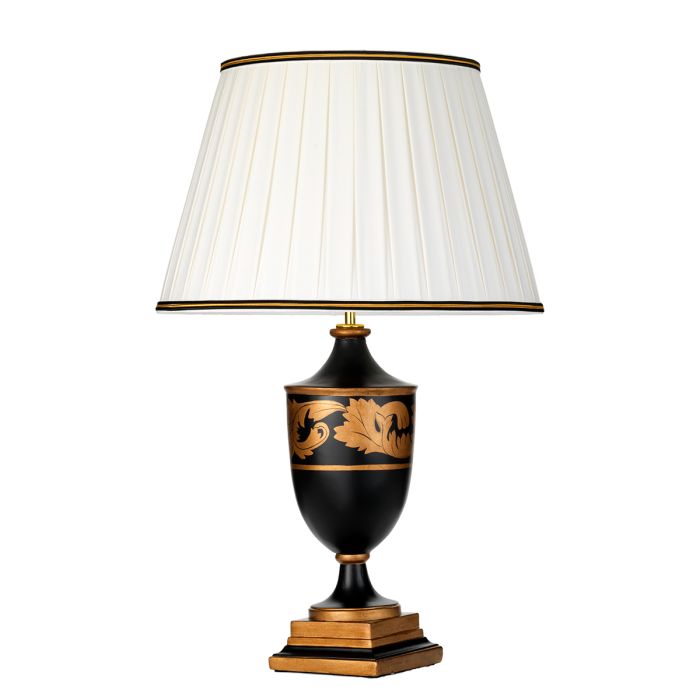 elstead lighting Narbonne 1 Light Table Lamp - with Tall Empire Shade - Black and Gold with Ivory with Black and Gold trim Shade