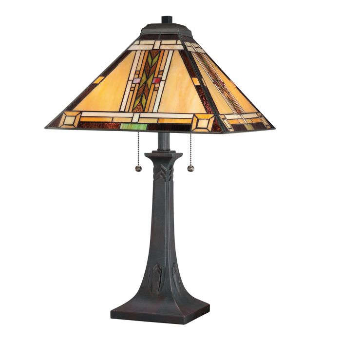 elstead lighting Navajo 2 lt Tiffany styleTable Lamp - Bronze with Art Glass Shade