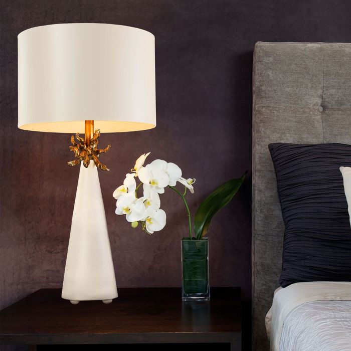 Elstead Lighting Neo 1 Light Table Lamp - White And Gold With French White Shade