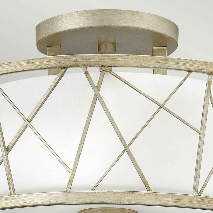 Elstead Lighting Nest 3 Light Semi-Flush - Silver Leaf Linen Glass