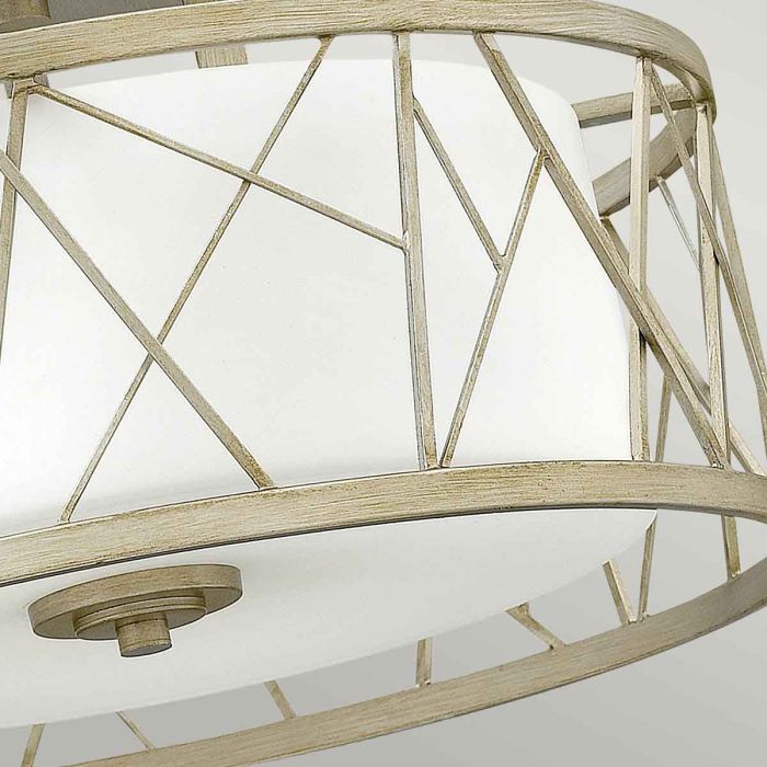 Elstead Lighting Nest 3 Light Semi-Flush - Silver Leaf Linen Glass