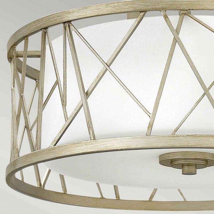Elstead Lighting Nest 3 Light Semi-Flush - Silver Leaf Linen Glass
