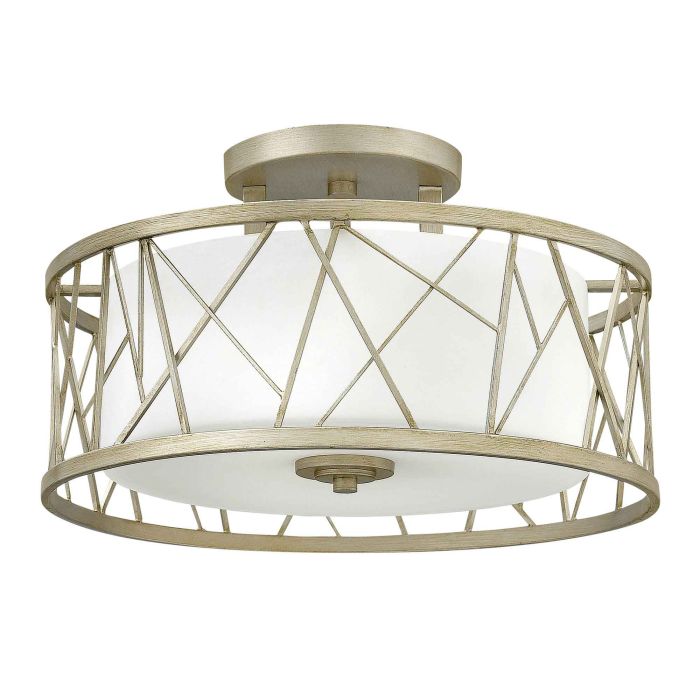 elstead lighting Nest 3 Light Semi-Flush - Silver Leaf Linen Glass