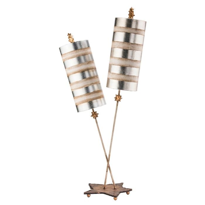elstead lighting Nettle Luxe 2 Light Table Lamp - Silver Leaf and cream