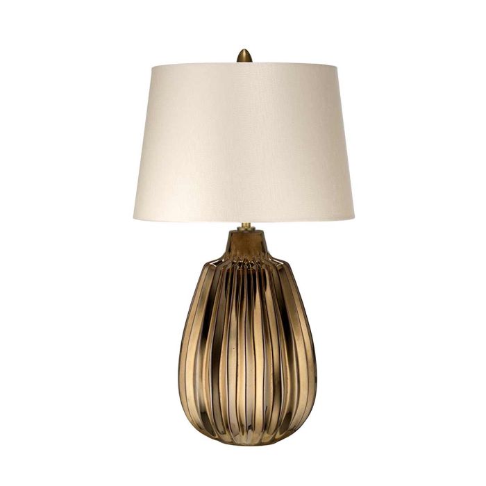 elstead lighting Newham 1 Light Small Table Lamp - Bronze Ceramic / Pearl shade