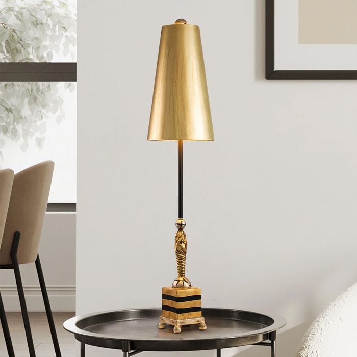 Elstead Lighting Noma Luxe 1 Light Table Lamp - Gold Black And Silver Leaf With Glazed Gold Leaf Shade