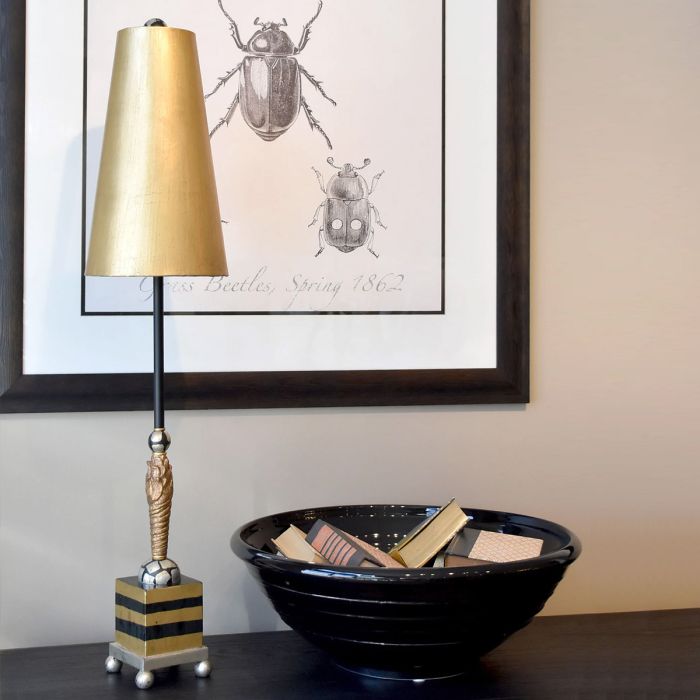 Elstead Lighting Noma Luxe 1 Light Table Lamp - Gold Black And Silver Leaf With Glazed Gold Leaf Shade