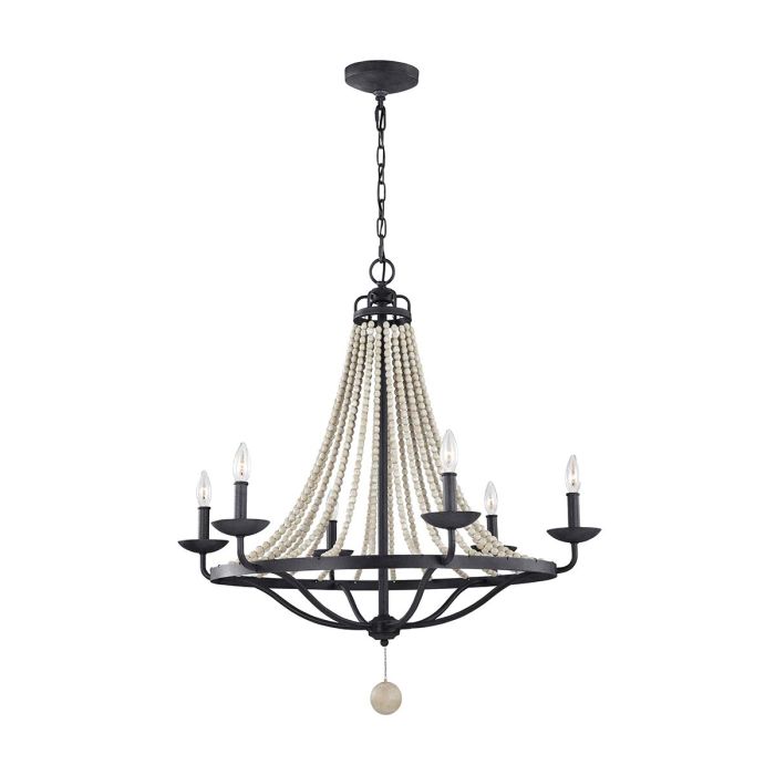 elstead lighting Nori 6 Light Chandelier - Dark Weathered Zinc with Driftwood Grey
