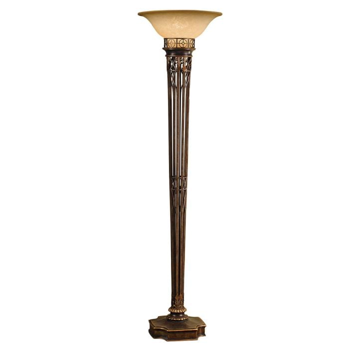 elstead lighting Opera 1 Light Torchiere - Firenze Gold with Amber Shade