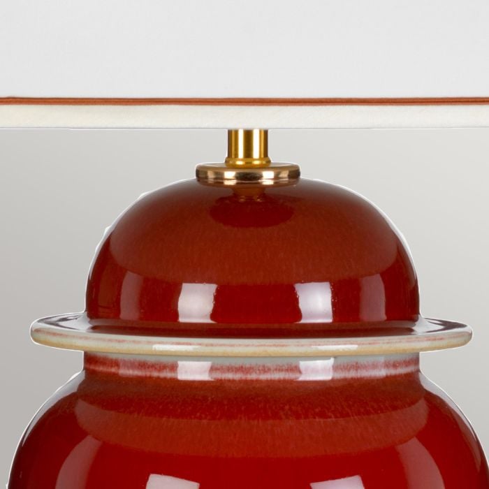 Elstead Lighting Oxblood Temple Jar 1 Light Table Lamp With Tall Empire Shade - Oxblood With Off-White With Ivory And Gold Trim Shade