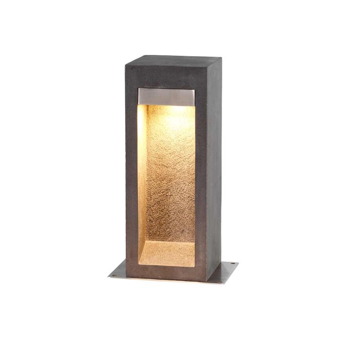 elstead lighting Parkstone Medium LED Bollard - Basalt Stone with Stainless Steel