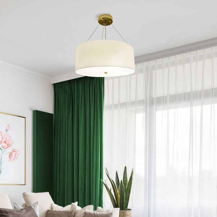 Elstead Lighting Pearce 22" Pendant With Aged Brass Ceiling Pan - Aged Brass With Ivory Shade