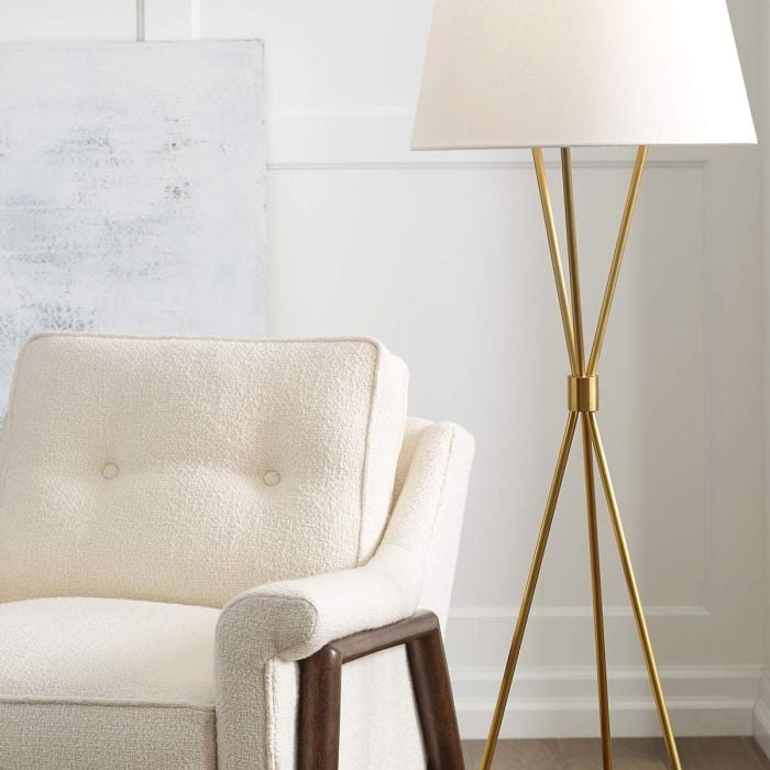 Elstead Lighting Penny 1 Light Floor Lamp - Burnished Brass With White Shade