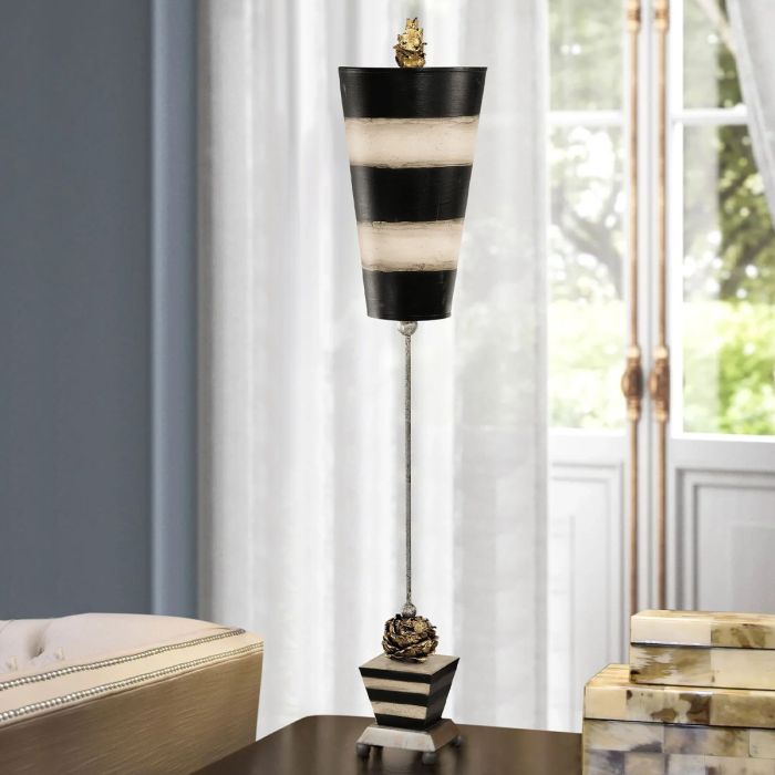 Elstead Lighting Peony 1 Light Table Lamp - Taupe And Black Stripes With Black And Taupe Shade