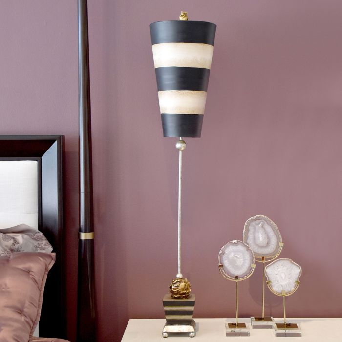 Elstead Lighting Peony 1 Light Table Lamp - Taupe And Black Stripes With Black And Taupe Shade