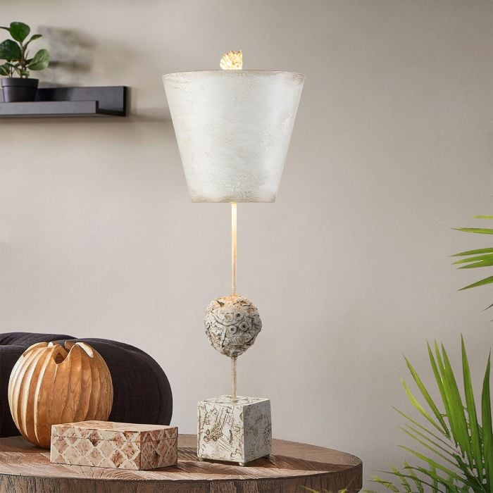 Elstead Lighting Petra 1lt Table Lamp - Bone White - Bone White With Distressed Bone White Shade