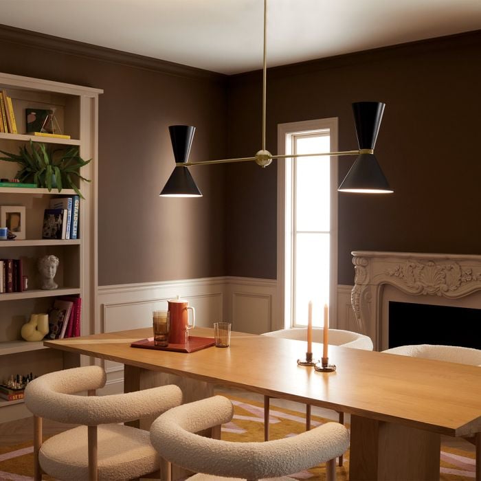 Elstead Lighting Phix 4 Light 2 Arm Up And Down Linear Chandelier - Champagne Bronze Black