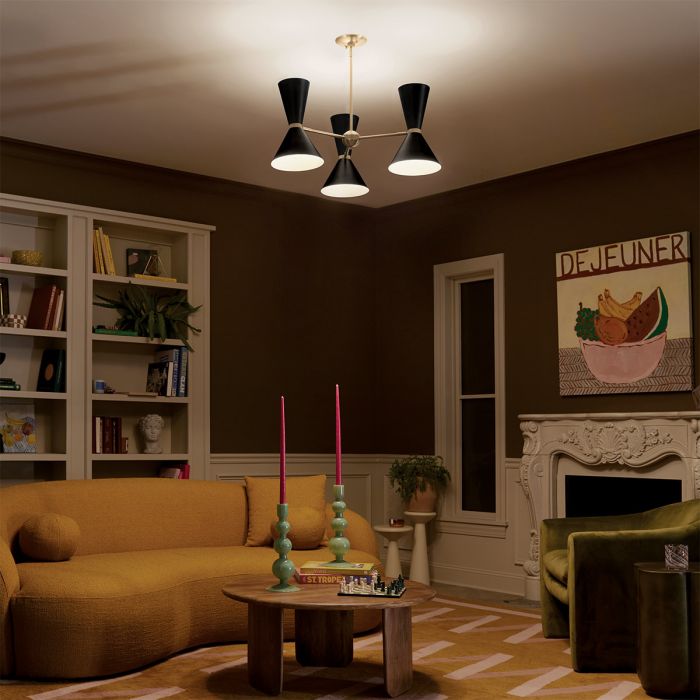 Elstead Lighting Phix 6 Light 3 Arm Up And Down Chandelier - Champagne Bronze Black