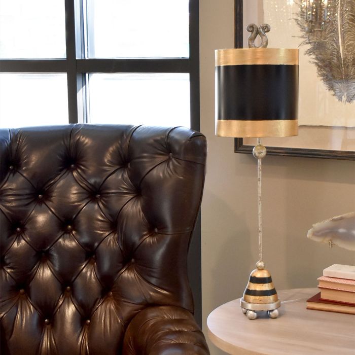 Elstead Lighting Phoenician 1 Light Table Lamp - Black Gold & Silver Leaf With Black And Gold Leaf Shade