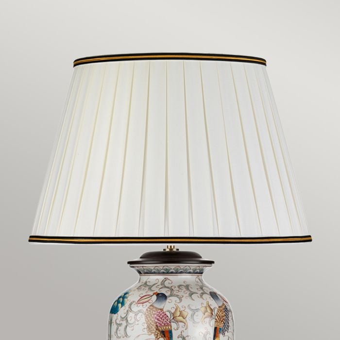 Elstead Lighting Ping 1 Light Table Lamp - Cream With Coloured Birds With Ivory With Black And Gold Trim Shade