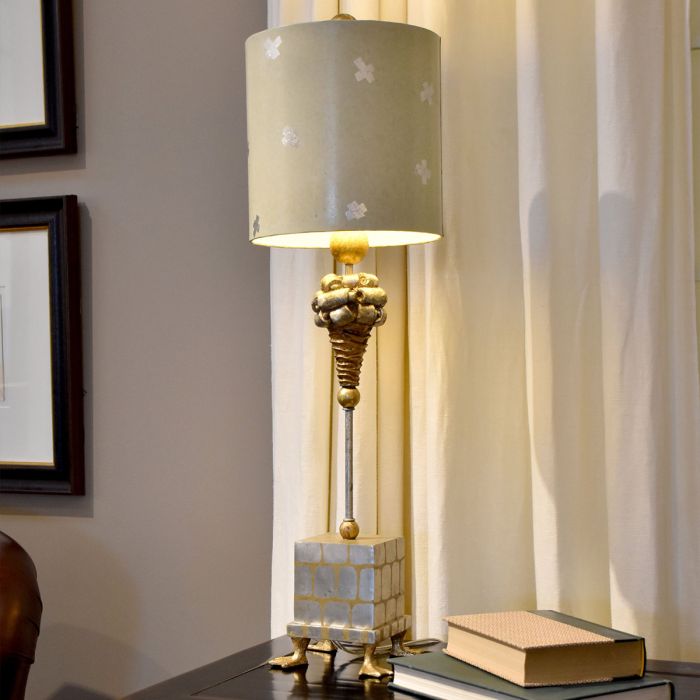 Elstead Lighting Pompadour X 1 Light Table Lamp - Cream And Silver Leaf With Painted Cream With Silver Leaf Crosses Shade