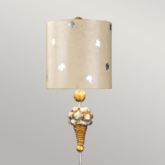Elstead Lighting Pompadour X 1 Light Table Lamp - Cream And Silver Leaf With Painted Cream With Silver Leaf Crosses Shade